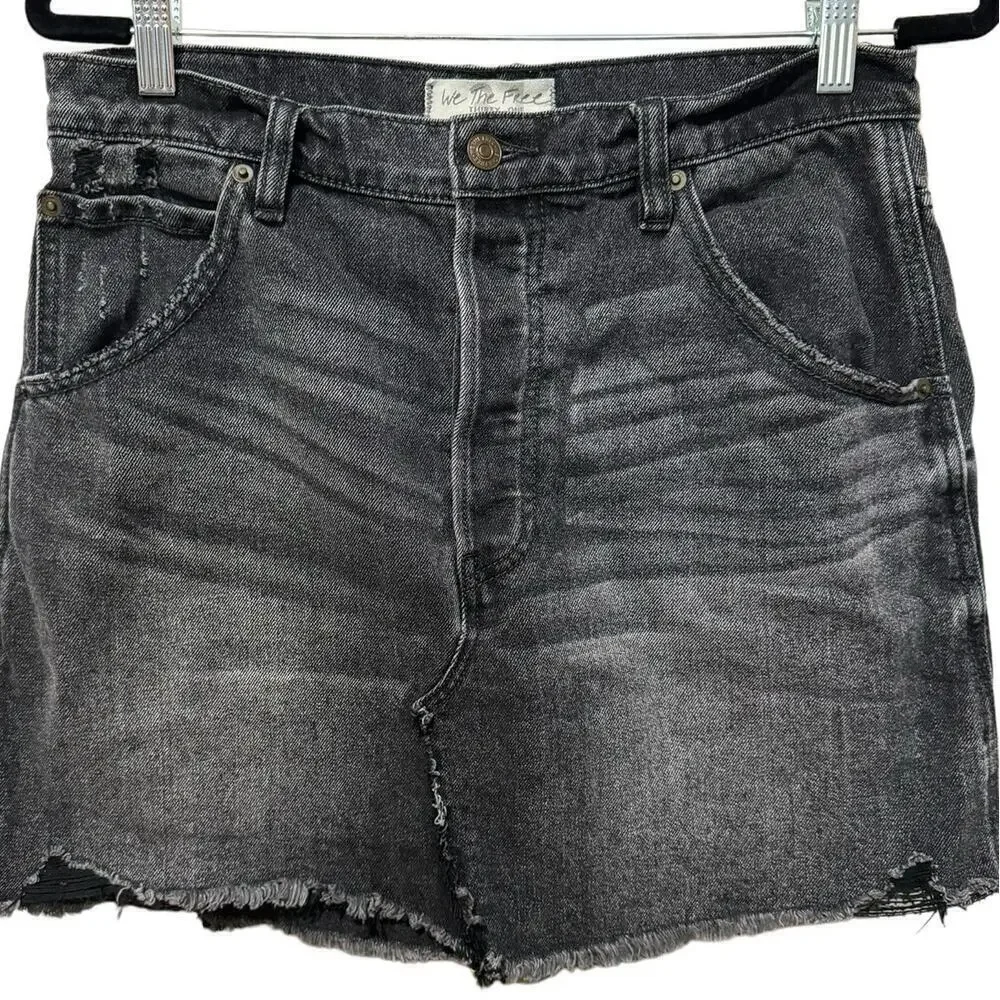 Free People Brea Denim Skirt Mini High Cutoff Distressed Faded Black Size 31